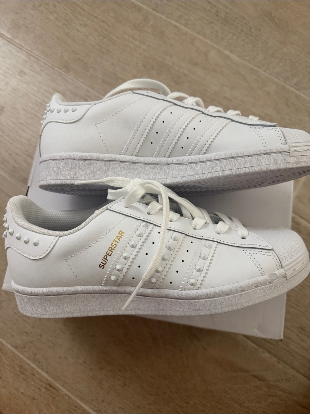 adidas White Superstar Leather Sneakers with Stud Detail - Women